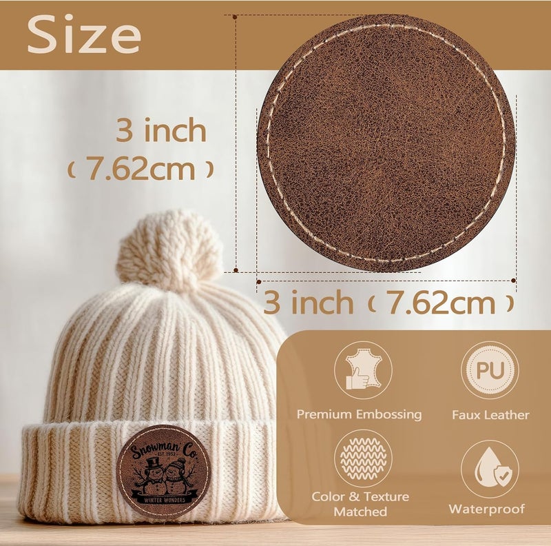 MAPRIAL 100 Pack Blank Leatherette Patches with Adhesive, Round Laser Engravable Faux Leather Patch for Hats Custom, Fabric Repair Sew, Engraving Materials, Gifts, DIY (Rustic, 2.5 x 2.5 in) - Image 2